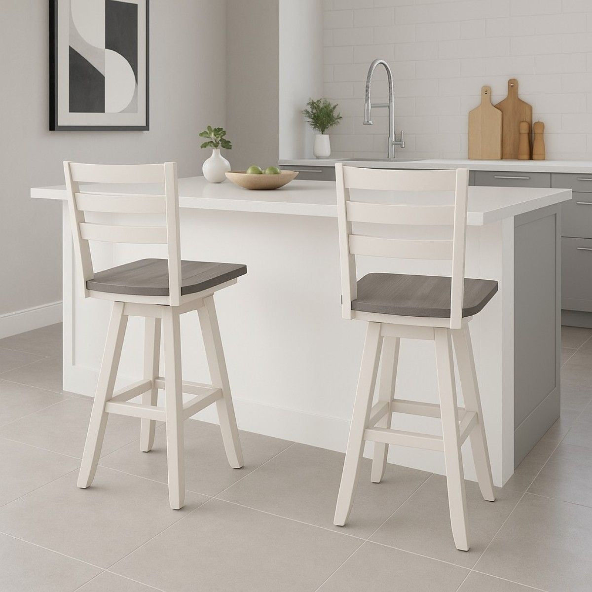 Alice Grey/White Swivel Counter/Bar Stool with Back Rest, 2-pc X5A5 - product image 3