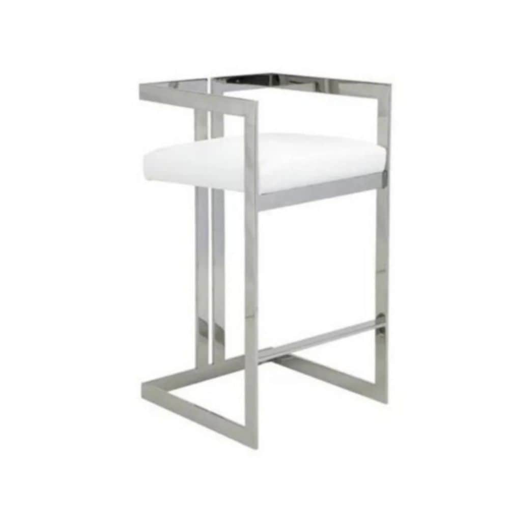 Me Home White Cushioned Harvey Stool with Silver Frame D0D7 - product image 1