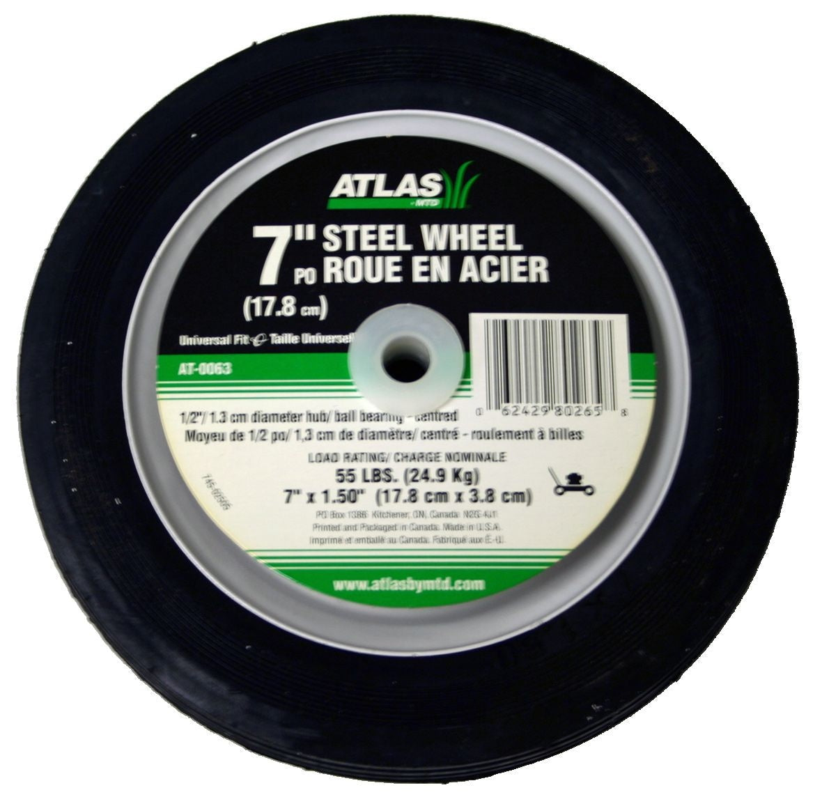 Steel Lawn Mower Wheel with Ball Bearings, 7-in x 1.5-in D1S2 - product image 1