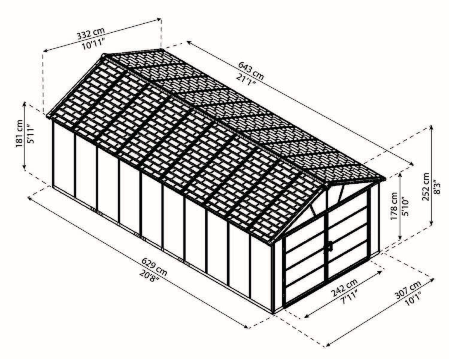 by Palram Yukon 2-Door Car Garage/Utility Storage Shed Kit, Dark Grey, 11x21-ft K4G8 - product image 5