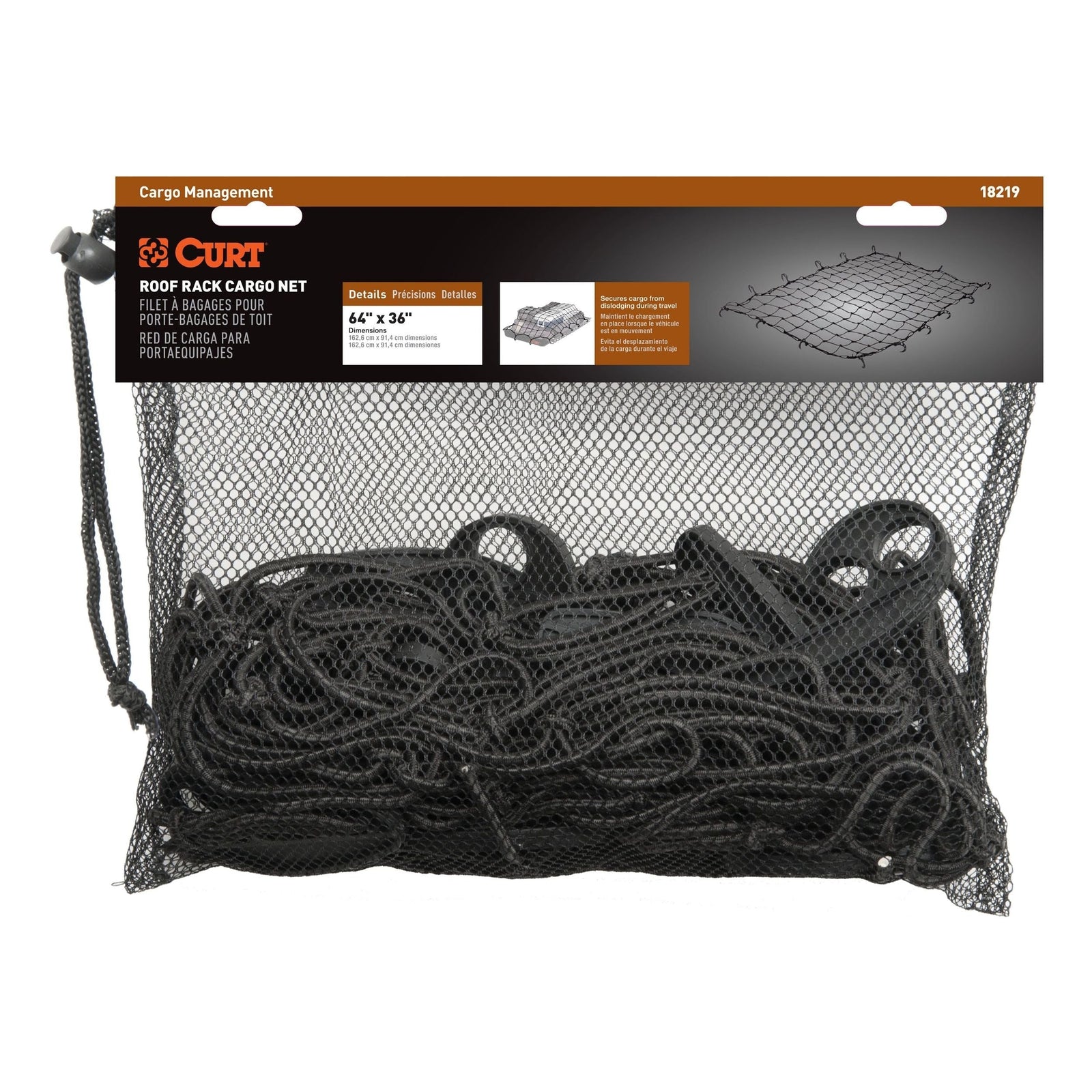 18219 Elastic Cargo Net with Hooks for Extended Roof Basket, 64 x 36-in F7I7 - product image 1