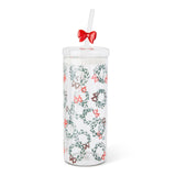22-oz Printed Glass Tumbler with Bow Charm Straw Y9B9 - product image 1
