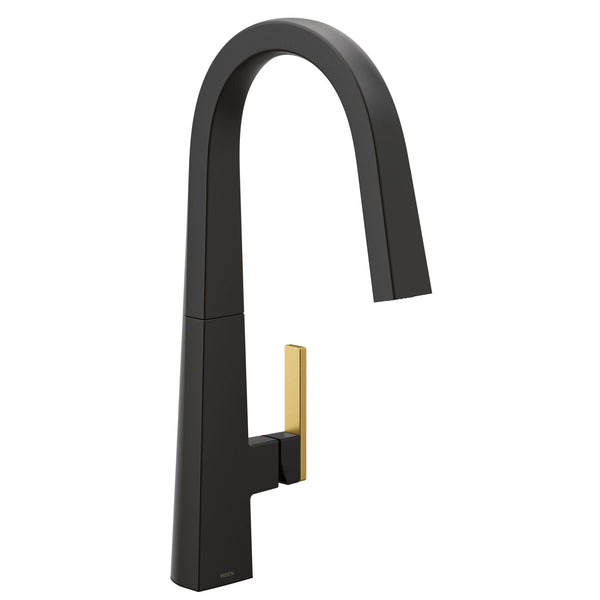 Nio Single Handle High Arc Pull Down Sprayer Kitchen Faucet with Power Clean, Matte Black S8P9