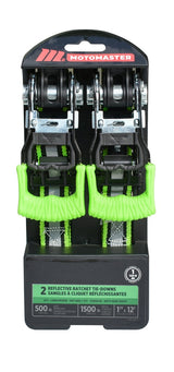 1,500-lb Reflective Ratchet Tie-Down Strap with Padded D-Handle, 1-in x 12-ft, 2-pk Y7O1 - product image 1