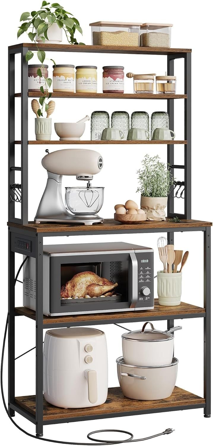 Home Small Rustic Brown Baker's Rack with 4 AC Outlets U3L8 - product image 3