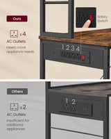Home Small Rustic Brown Baker's Rack with 4 AC Outlets U3L8 - product image 4